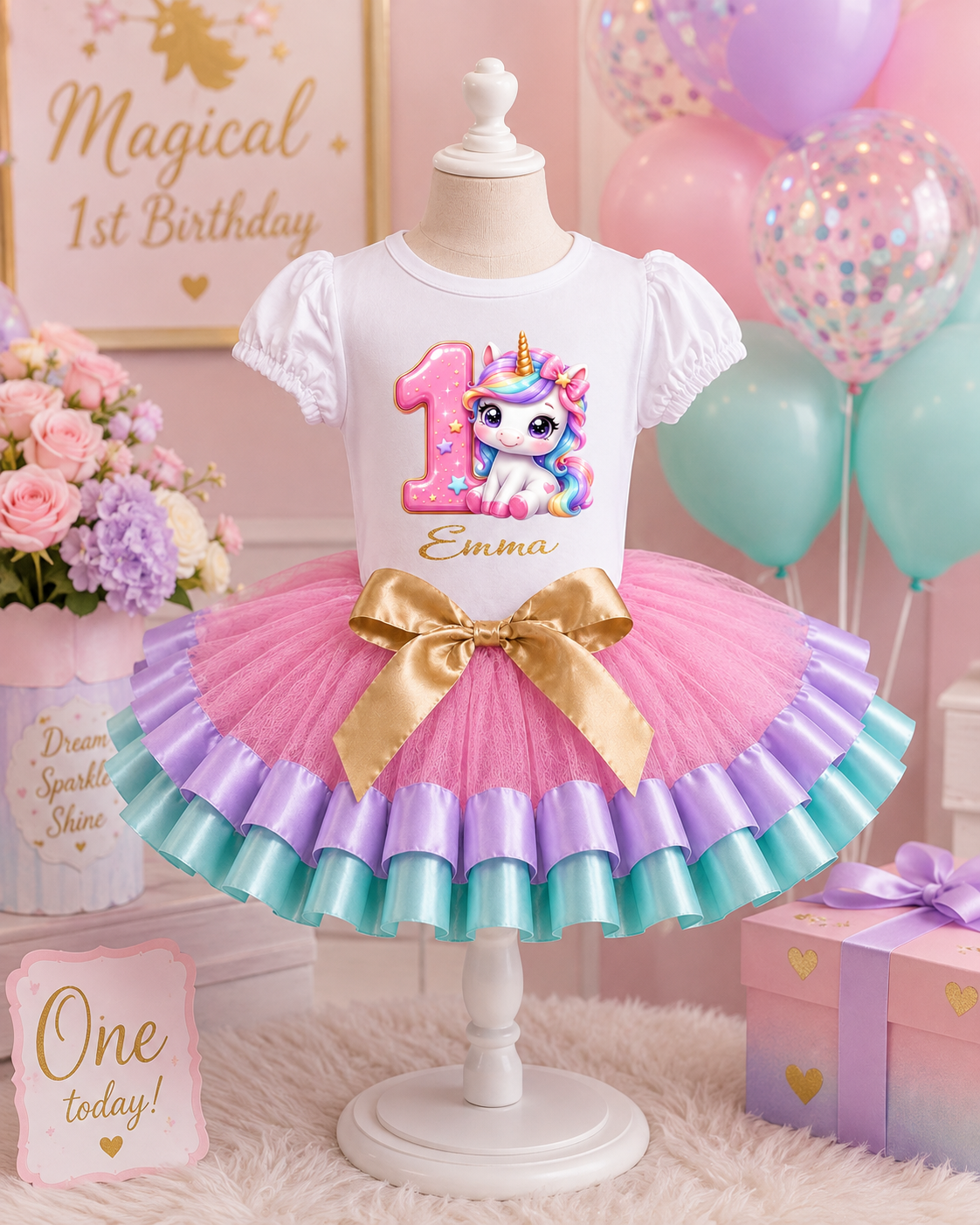 Personalized Unicorn 1st Birthday Tutu Outfit for Girls – Pink & Lavender