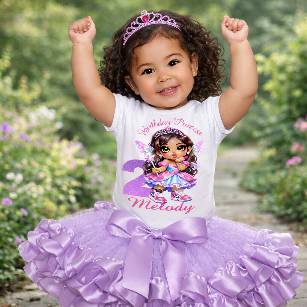 Fairy 2nd Birthday Princess Tutu Outfit | Lavender Birthday White Shirt Set