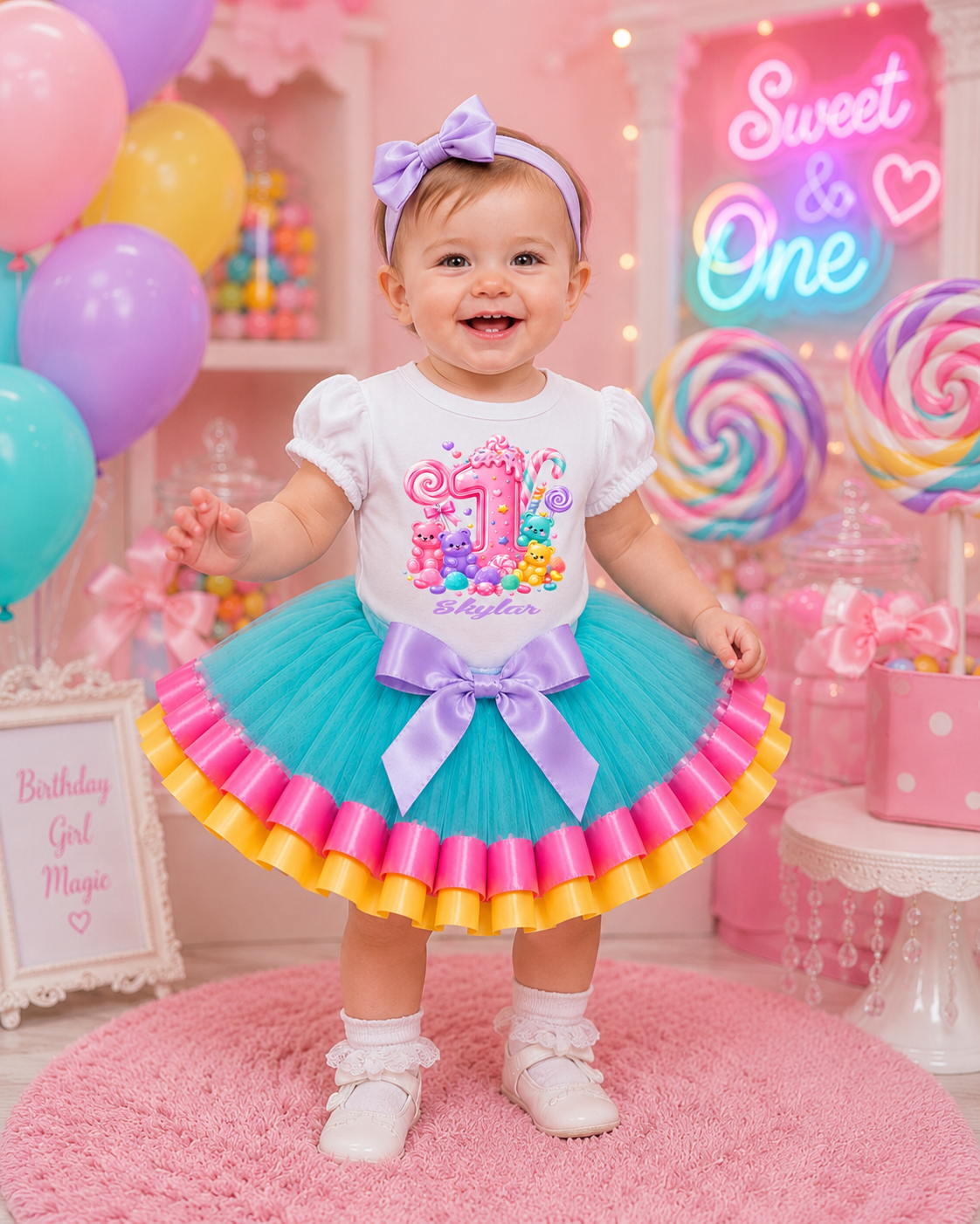 Personalized Candyland 1st Birthday Tutu Outfit for Girls – Gummy Bear Party Set