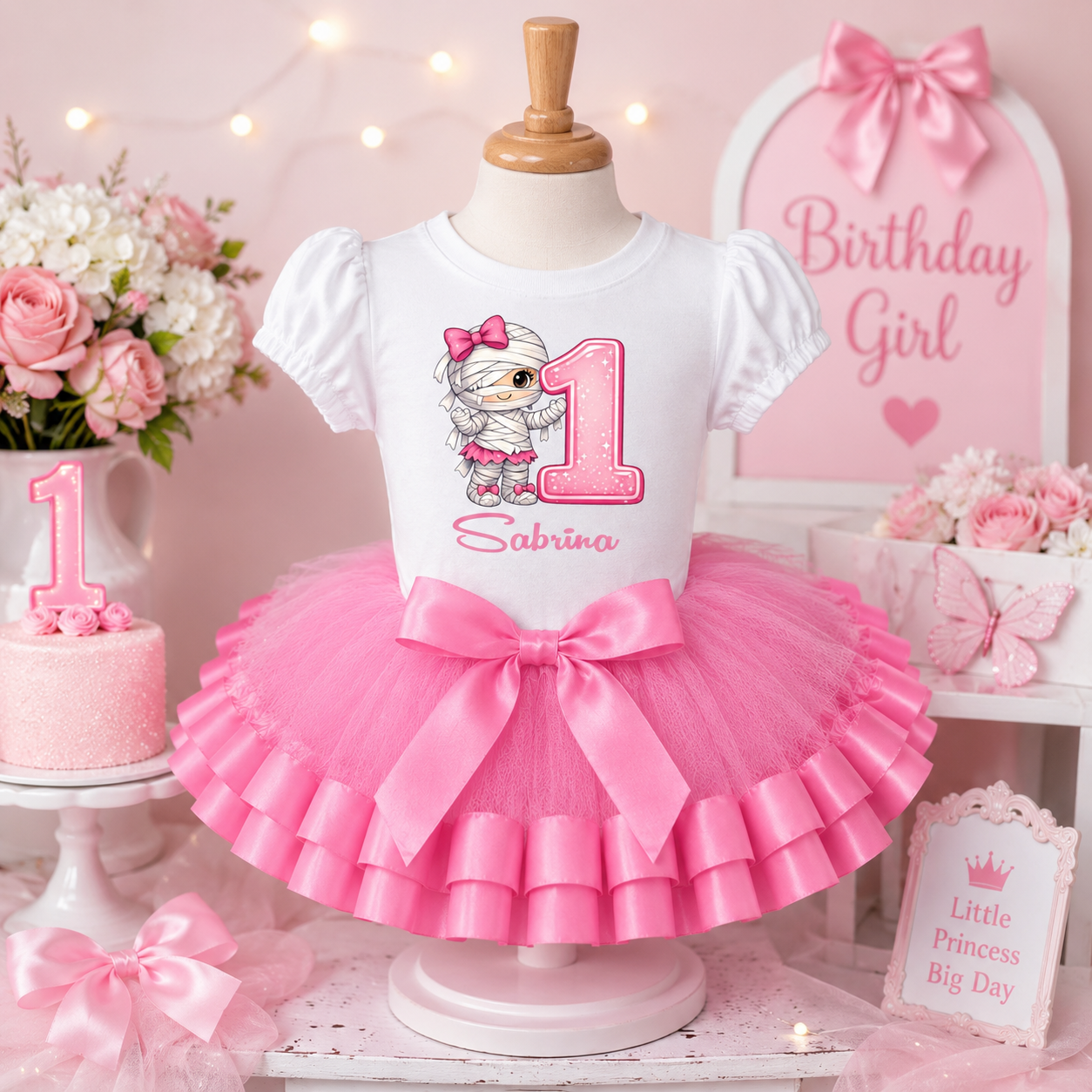 Cute Mummy Birthday Girl Tutu Outfit – Pink First Birthday Set