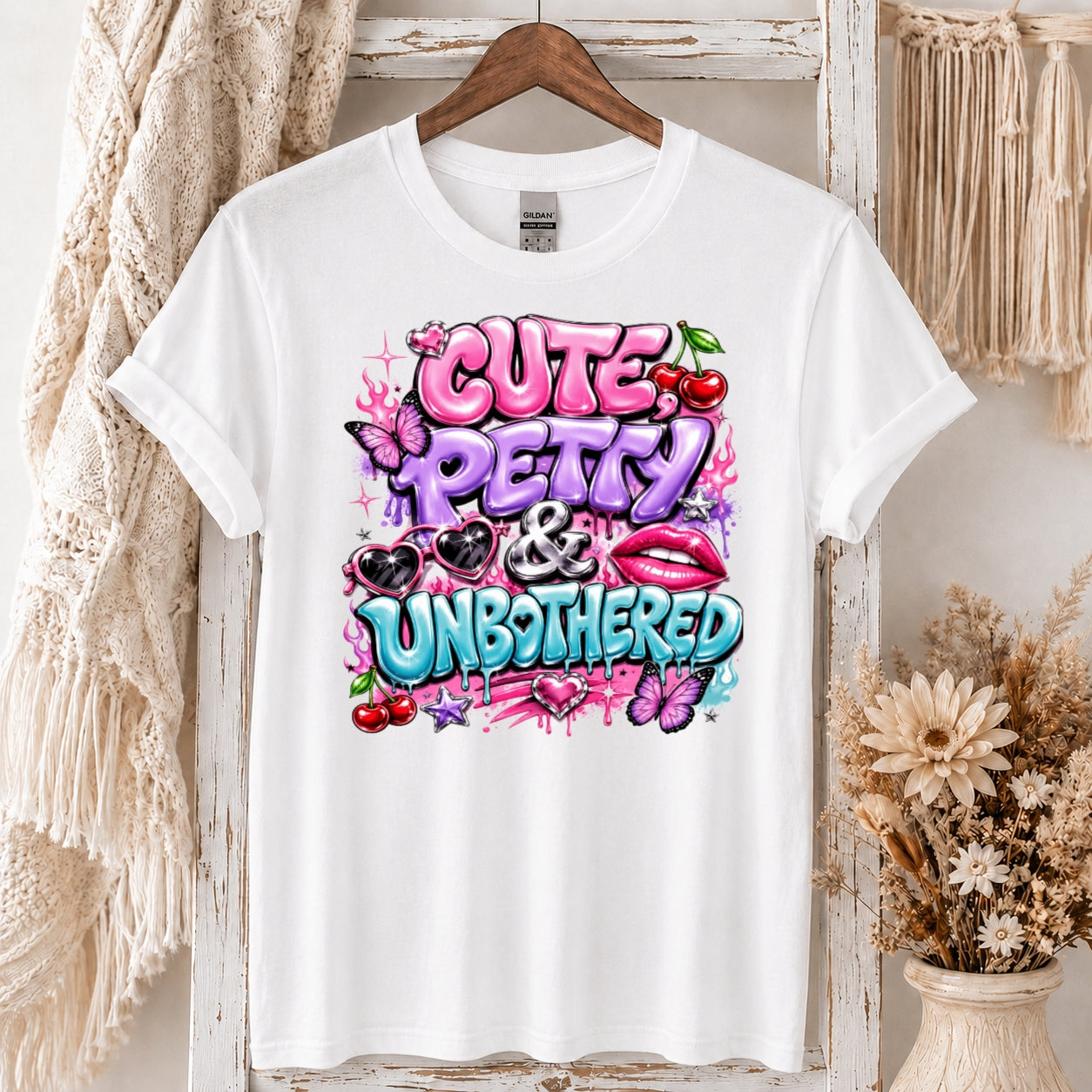 Cute Petty & Unbothered Women’s Graphic T-Shirt – Sassy Girly Statement Tee