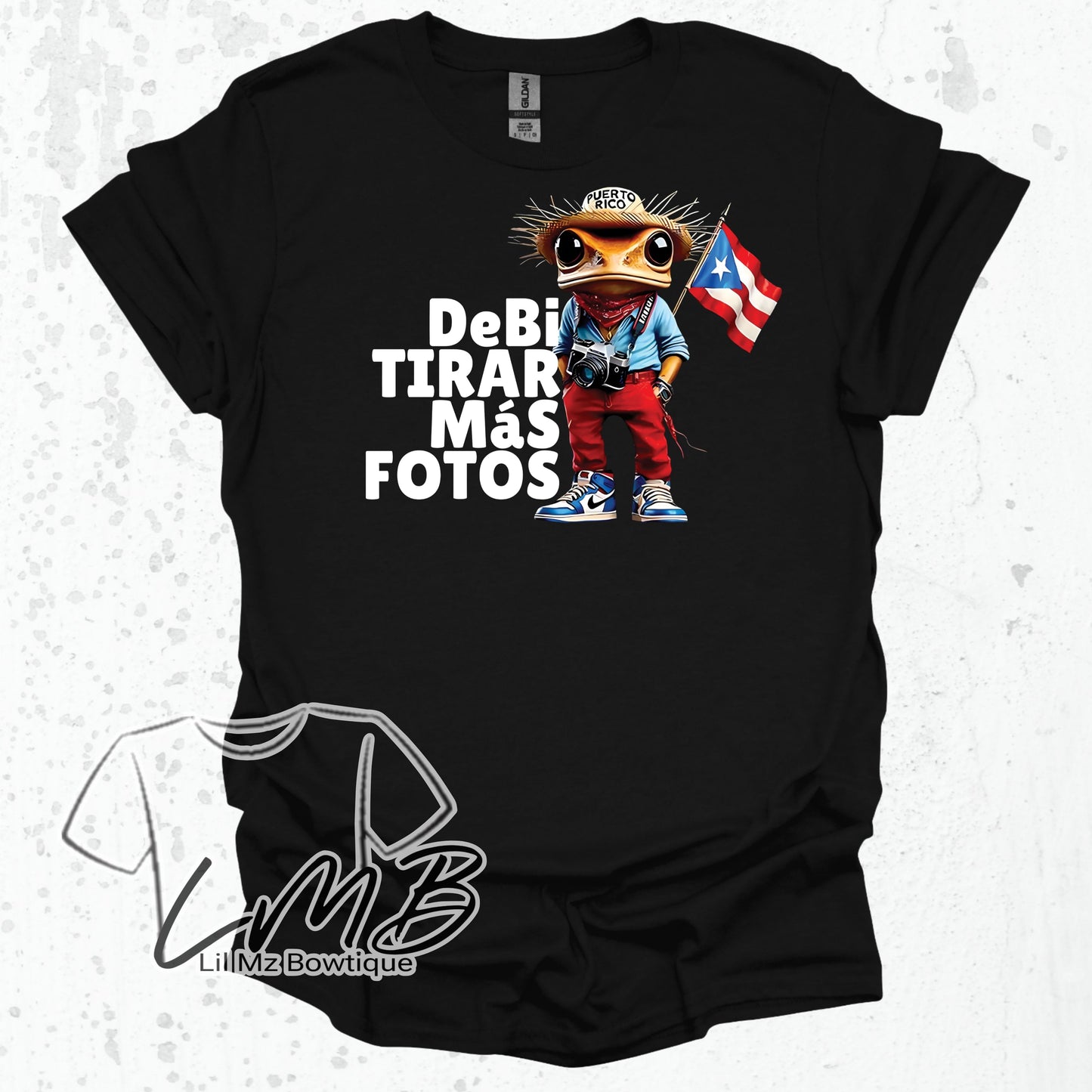 Black Concho Puerto Rico Coqui T-shirt with camera and flag design