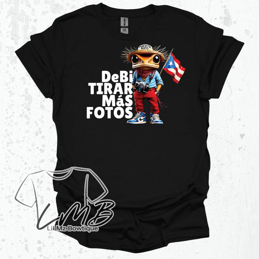 Black Concho Puerto Rico Coqui T-shirt with camera and flag design