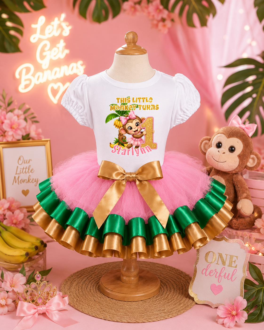 Monkey 1st Birthday Tutu Outfit for Girl, This Little Monkey Turns One Personalized Birthday Outfit