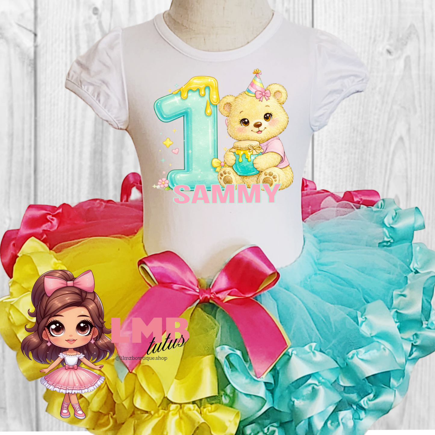 Cute Bear Theme Birthday Ruffled Tutu Outfit