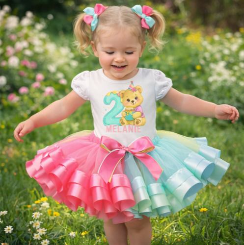 Cute Yellow Bear Theme Birthday Tutu Outfit