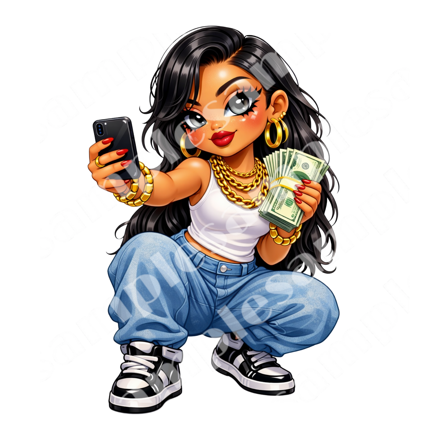 Money Moves 5 Chibi Girl Sticker Bundle Cliparts ( Digital Product)