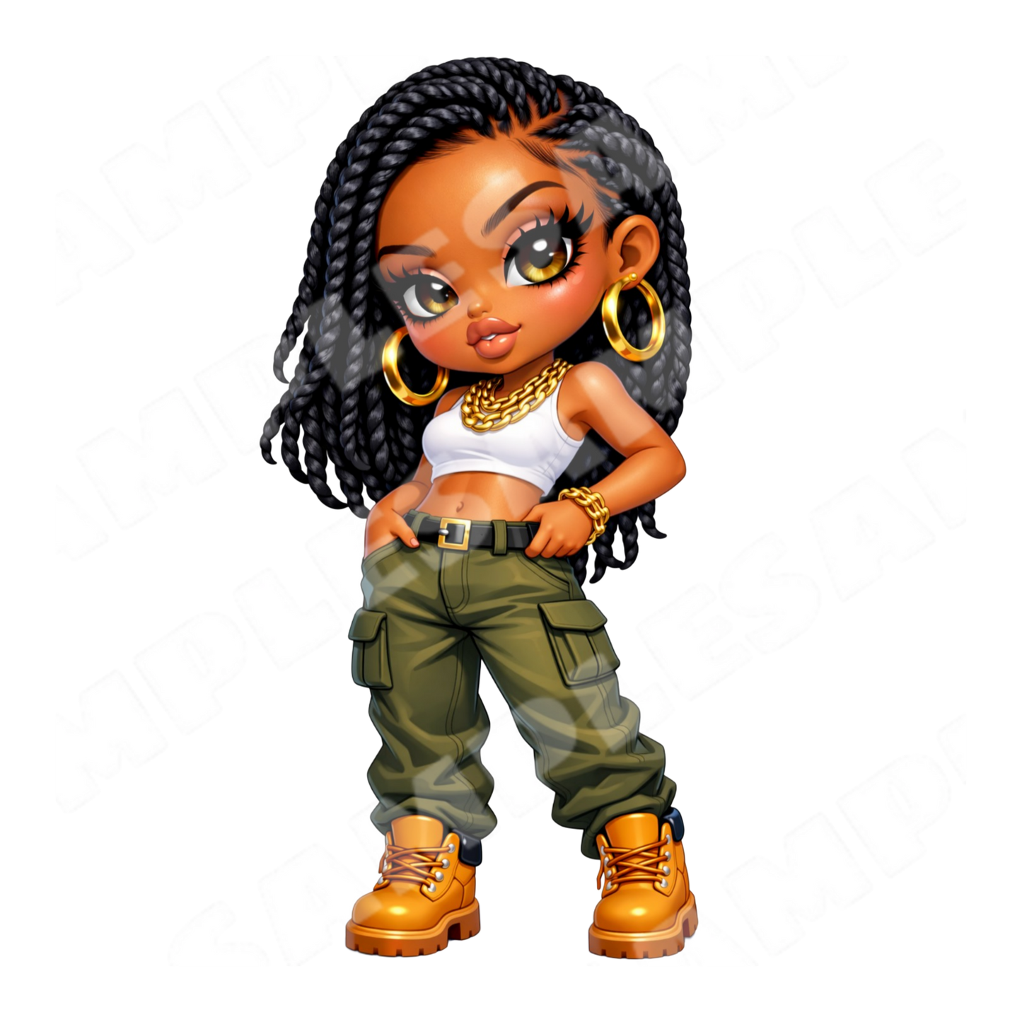 African American Sassy Street Style Chibi Girl Sticker PNG (Digital Product)