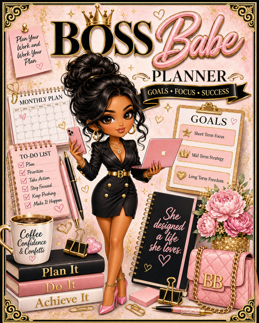 Boss Babe Planner Printable Bundle, Blank Monthly Calendar & Notes Pages, Pink Gold Feminine Planner PDF, Instant Digital Download