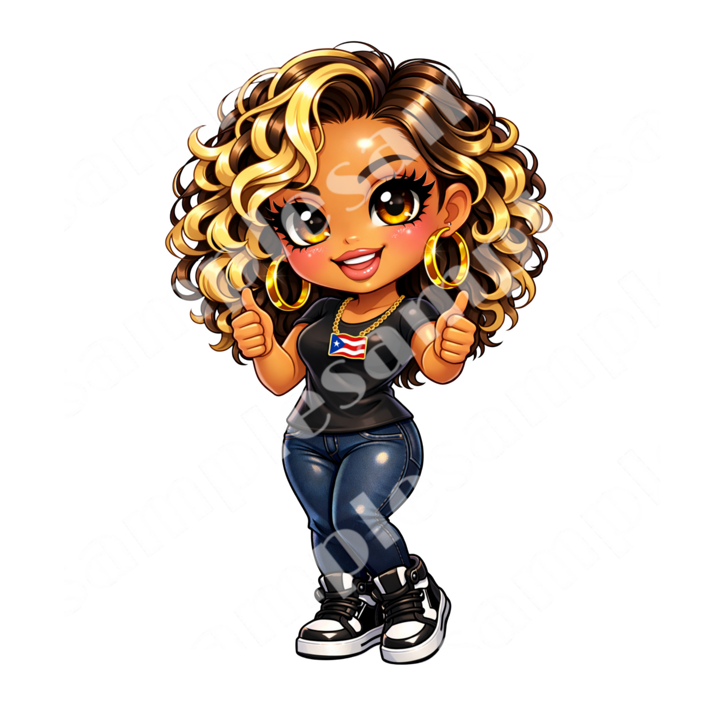 Boricua Chibi Girl 6 Sticker Bundle Cliparts (Digital Product)