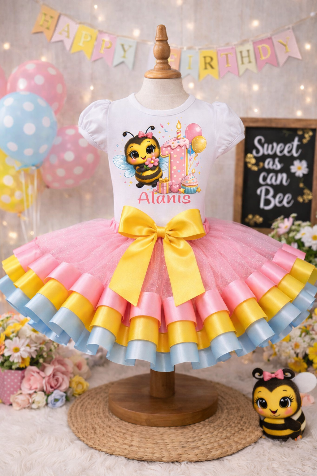 Personalized Bee 1st Birthday Tutu Outfit – Sweet as Can Bee Girl Birthday Set
