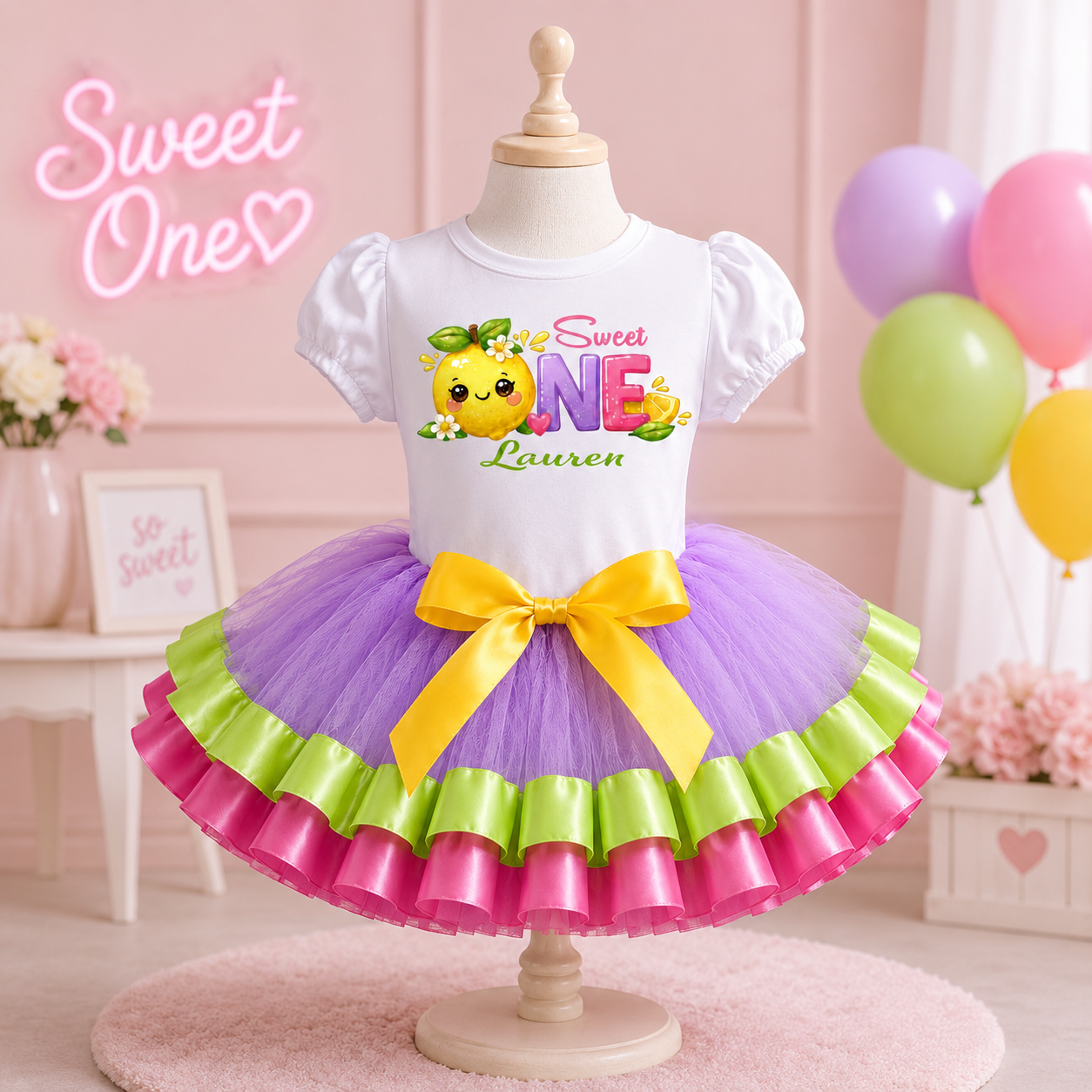 Sweet Lemon ONE Birthday Tutu Outfit, Lemonade First Birthday Shirt and Tutu Set, Girl 1st Birthday Outfit