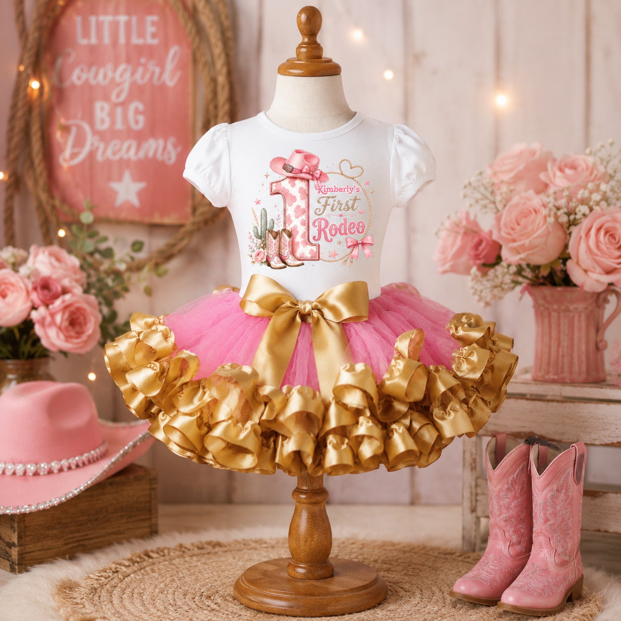 My First Rodeo Birthday Outfit | Pink Cowgirl Tutu Set