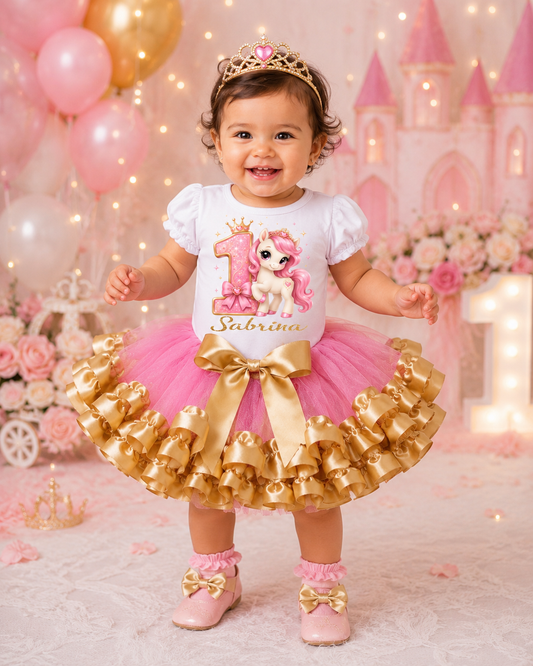 Unicorn Princess 1st Birthday Tutu Outfit for Girls | Pink & Gold