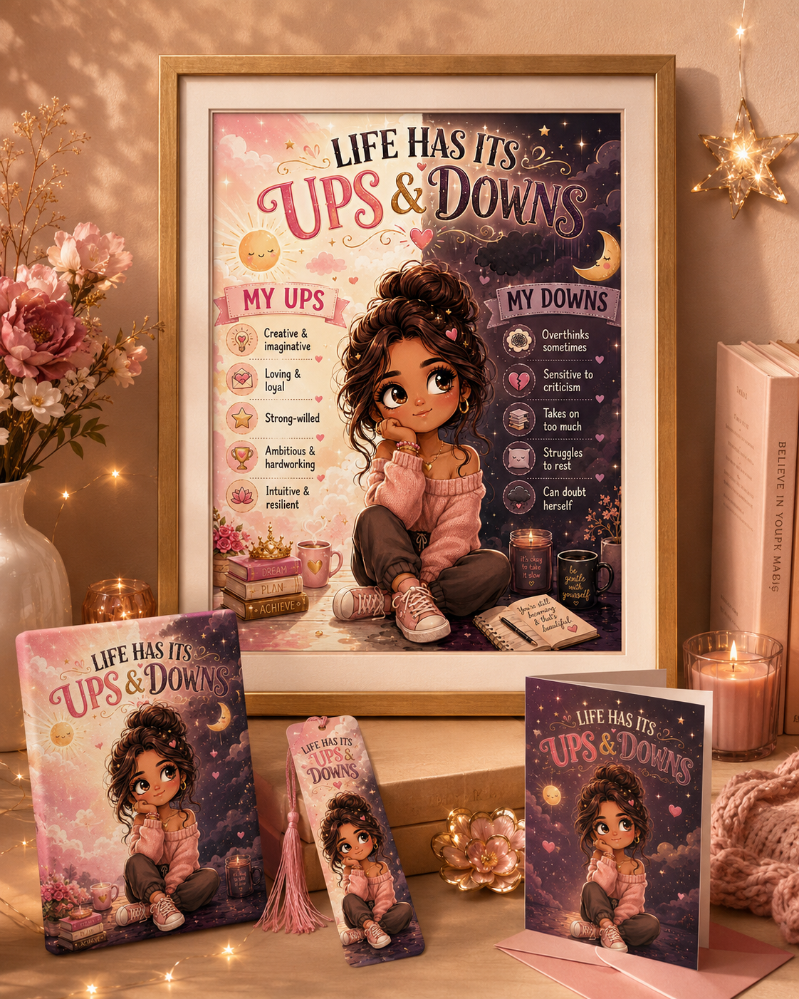 Life Has Its Ups & Downs Chibi Girl Motivational PNG Design (2 images only)  Instant Digital Download