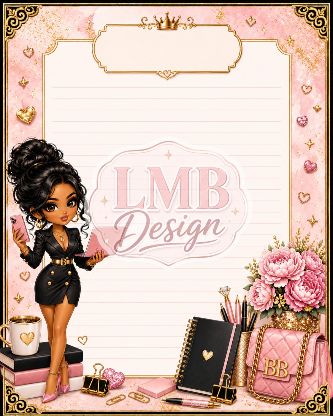 Boss Babe Planner Printable Bundle, Blank Monthly Calendar & Notes Pages, Pink Gold Feminine Planner PDF, Instant Digital Download