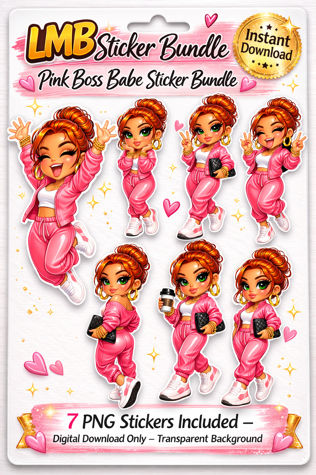 Pink Boss Babe 7 Sticker Bundle Cliparts (Digital Product)