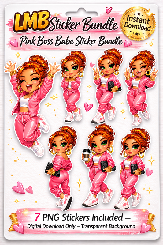 Pink Boss Babe 7 Sticker Bundle Cliparts (Digital Product)