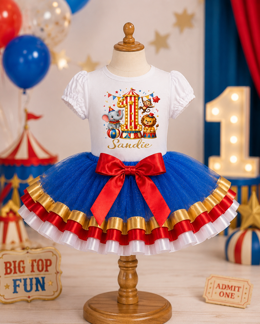 Girls Circus 1st Birthday Tutu Outfit – Personalized Carnival Birthday Set