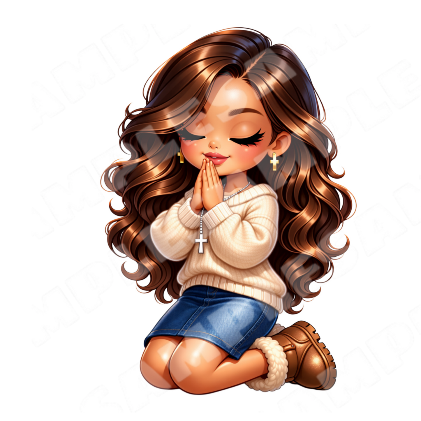 Cozy Faith Vibes Chibi Christian Girl Digital Sticker Bundle 6 PNG Stickers(Digital Product)