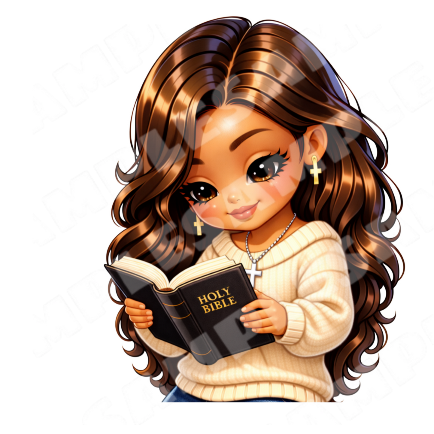 Cozy Faith Vibes Chibi Christian Girl Digital Sticker Bundle 6 PNG Stickers(Digital Product)