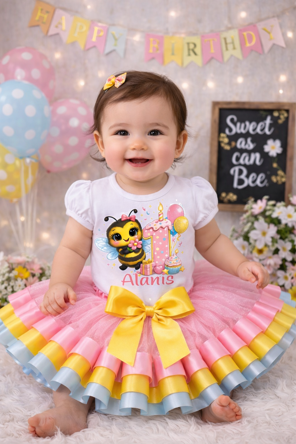 Personalized Bee 1st Birthday Tutu Outfit – Sweet as Can Bee Girl Birthday Set