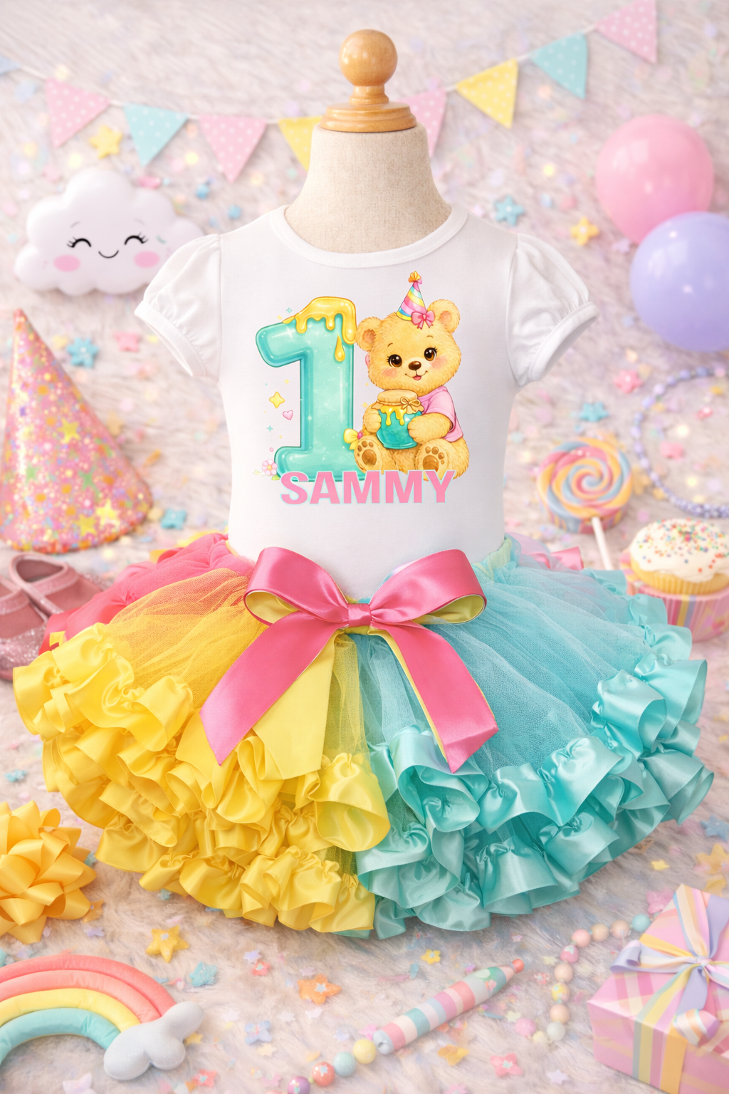 Cute Bear Theme Birthday Ruffled Tutu Outfit