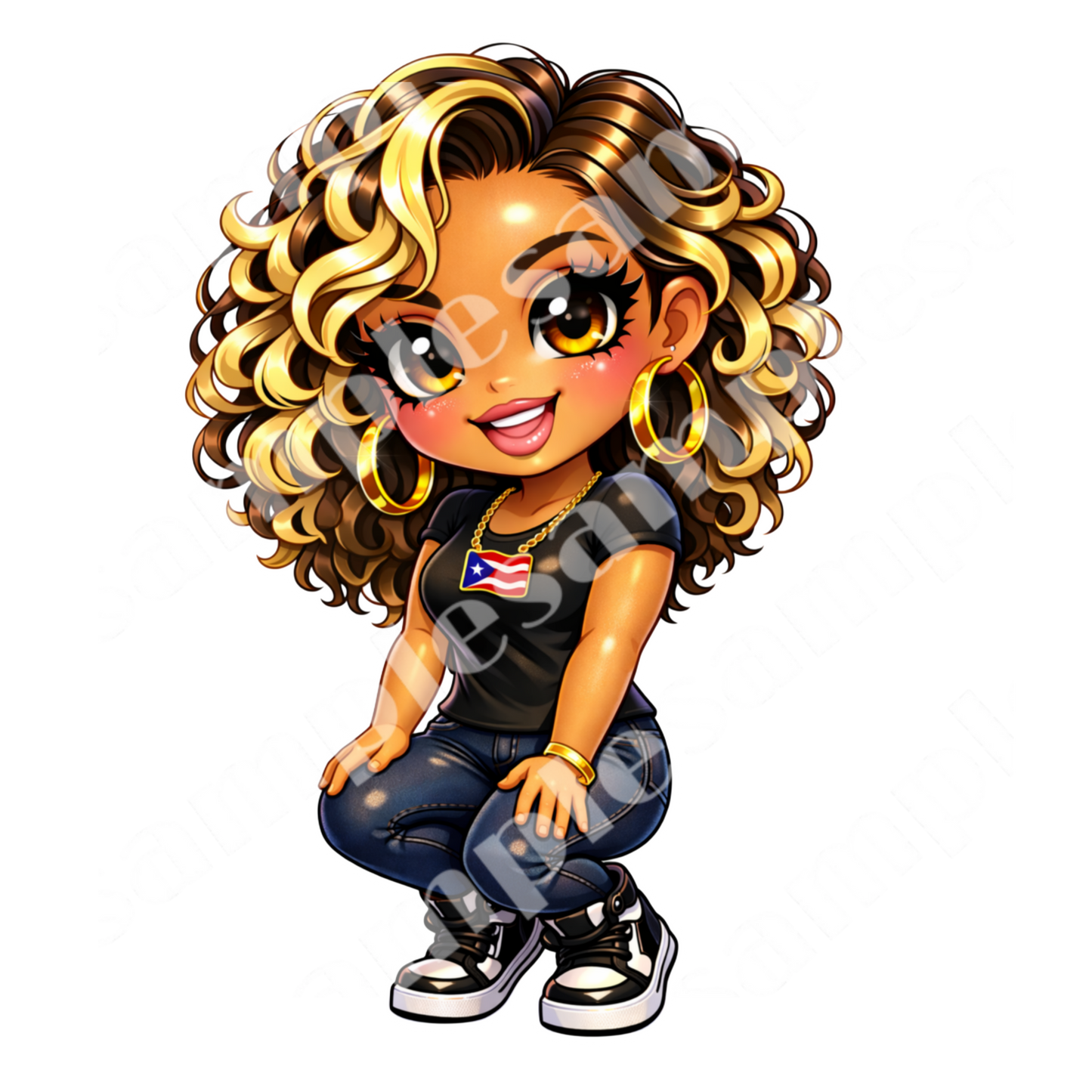 Boricua Chibi Girl 6 Sticker Bundle Cliparts (Digital Product)