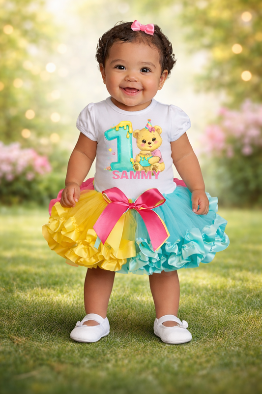 Cute Bear Theme Birthday Ruffled Tutu Outfit