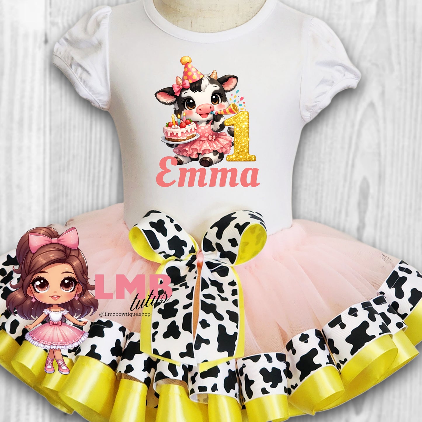 Cute Cow Theme Birthday Tutu Outfit