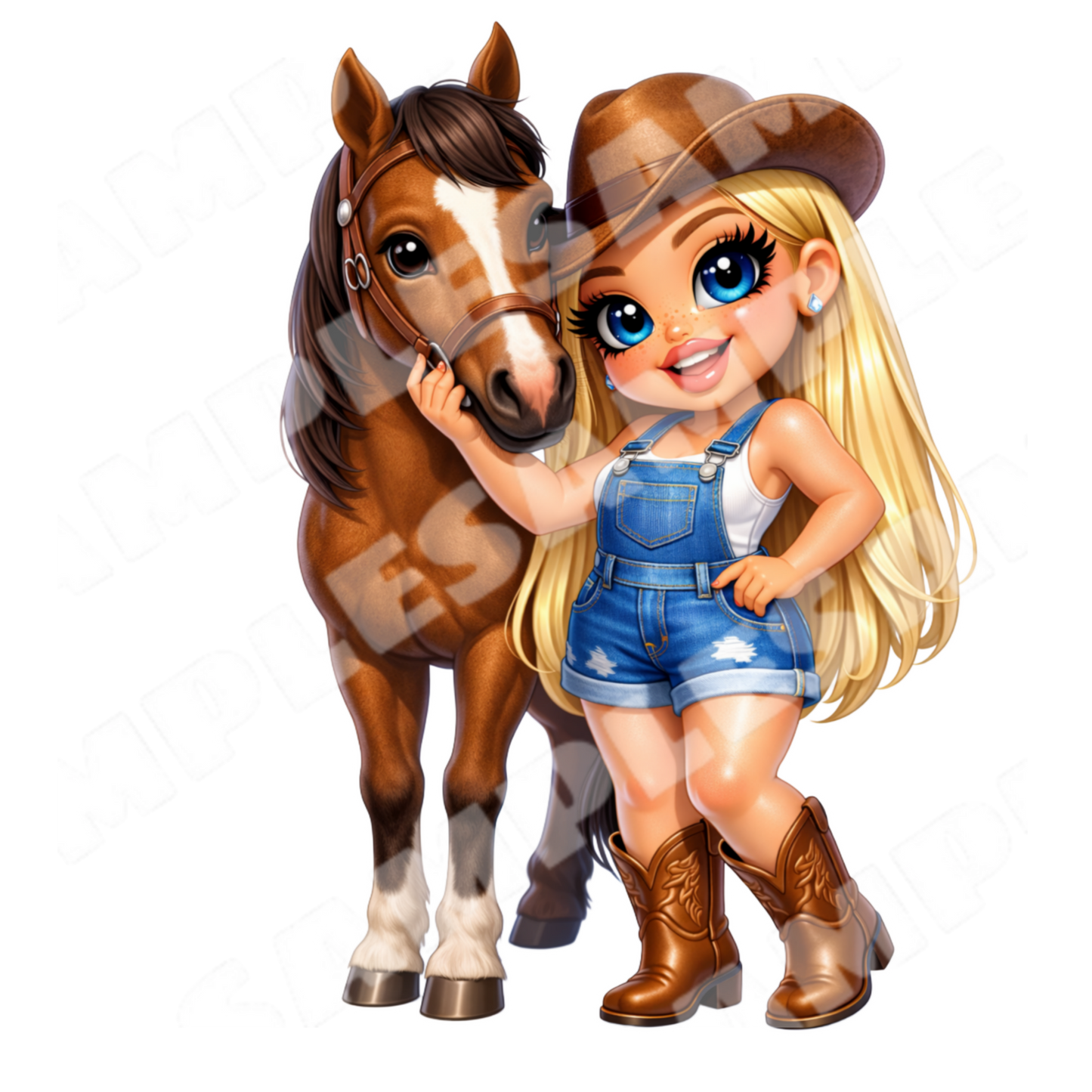 Cowgirl Cutie & Farm Friends Sticker Bundle 8 PNG Digital Stickers(Digital Product)