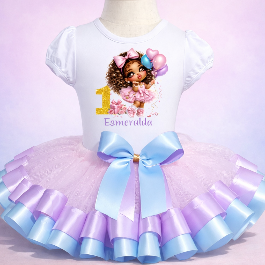 Baby Girl 1st Birthday Outfit – Personalized Princess Tutu – Pink Lavender Blue First Birthday Tutu Set