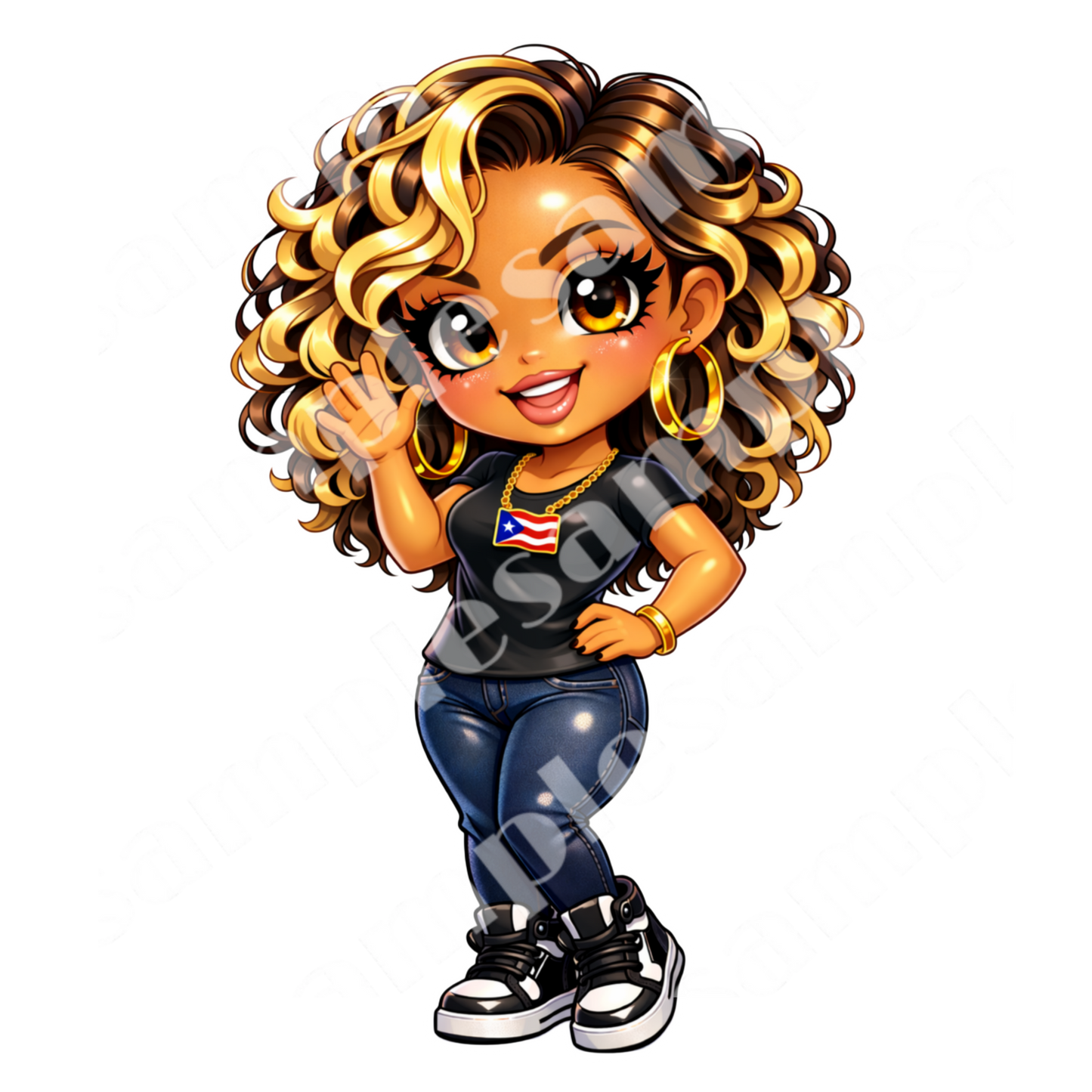 Boricua Chibi Girl 6 Sticker Bundle Cliparts (Digital Product)