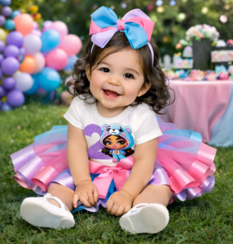 Chibi Girl Cute Bear Theme Birthday Tutu Outfit Set