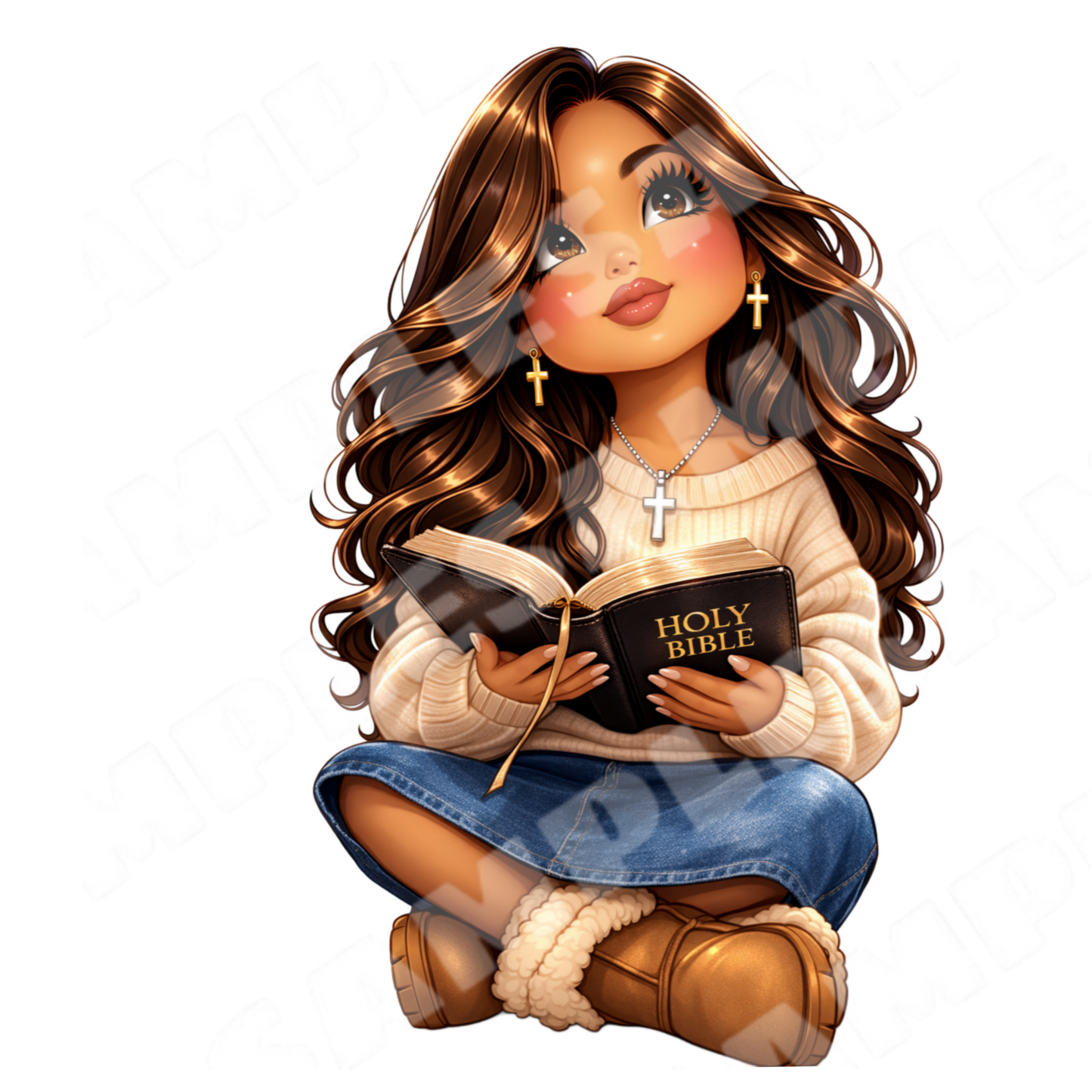Cozy Faith Vibes Chibi Christian Girl Digital Sticker Bundle 6 PNG Stickers(Digital Product)