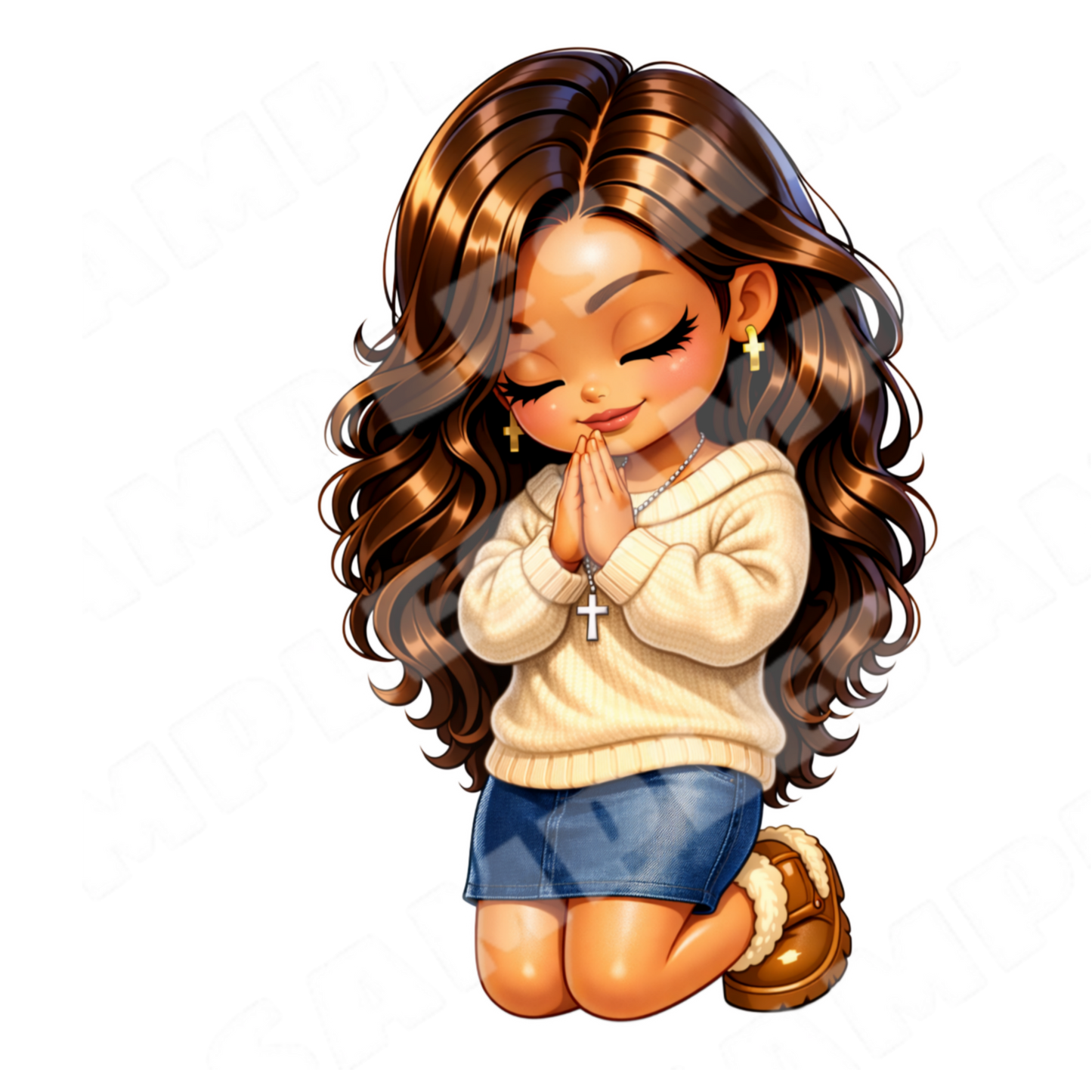 Cozy Faith Vibes Chibi Christian Girl Digital Sticker Bundle 6 PNG Stickers(Digital Product)