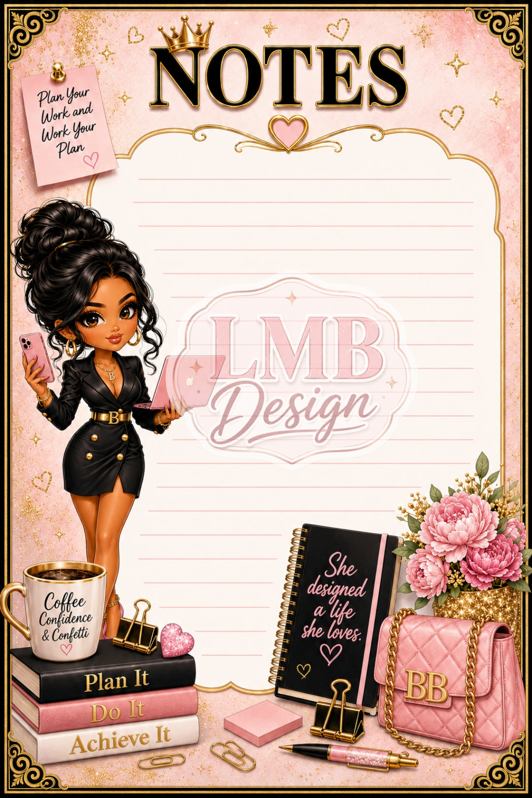 Boss Babe Planner Printable Bundle, Blank Monthly Calendar & Notes Pages, Pink Gold Feminine Planner PDF, Instant Digital Download