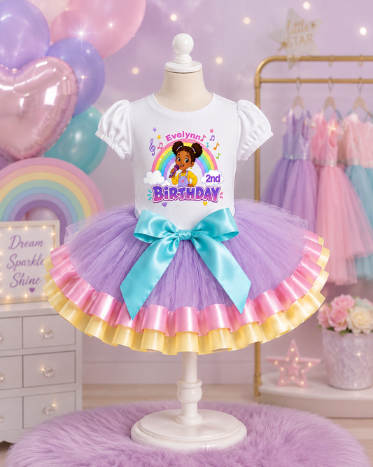 Inspired Stacie's Corner Rainbow Music Birthday Tutu Outfit for Girls