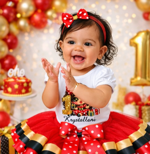 Red Polka Dot Princess 1st Birthday Tutu Outfit – Personalized Birthday Girl Set (Headband Not Included)