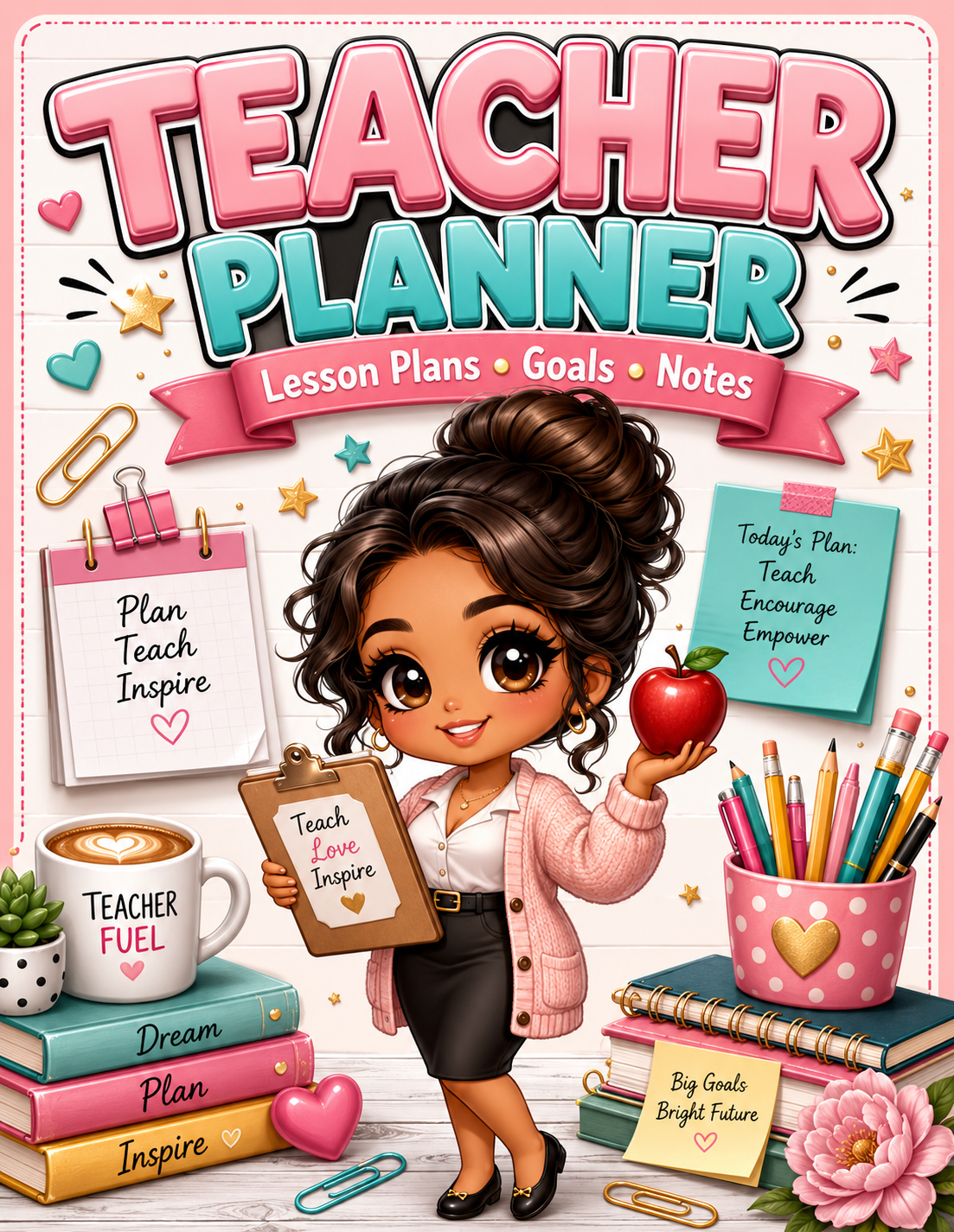 Cute Teacher Planner Printable – Lesson Plans, Goals & Notes Organizer, Chibi Teacher Digital Download