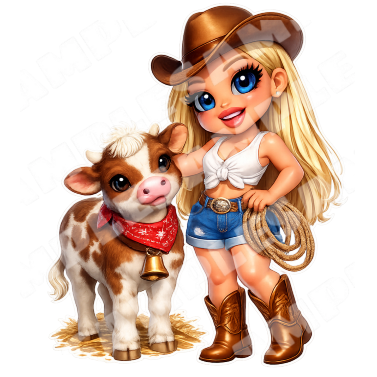 Cowgirl Cutie & Farm Friends Sticker Bundle 8 PNG Digital Stickers(Digital Product)