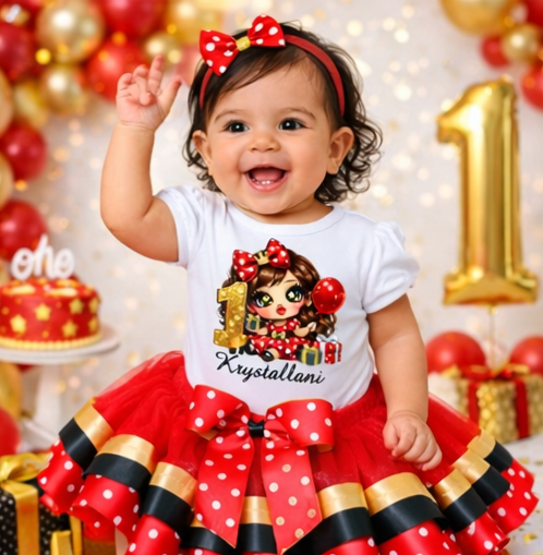 Red Polka Dot Princess 1st Birthday Tutu Outfit – Personalized Birthday Girl Set (Headband Not Included)