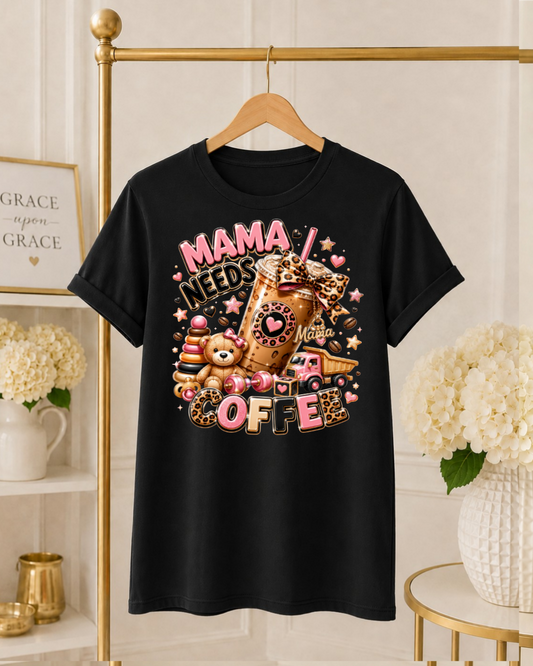 Mama Needs Coffee Shirt | Leopard Print Mom Coffee T-Shirt