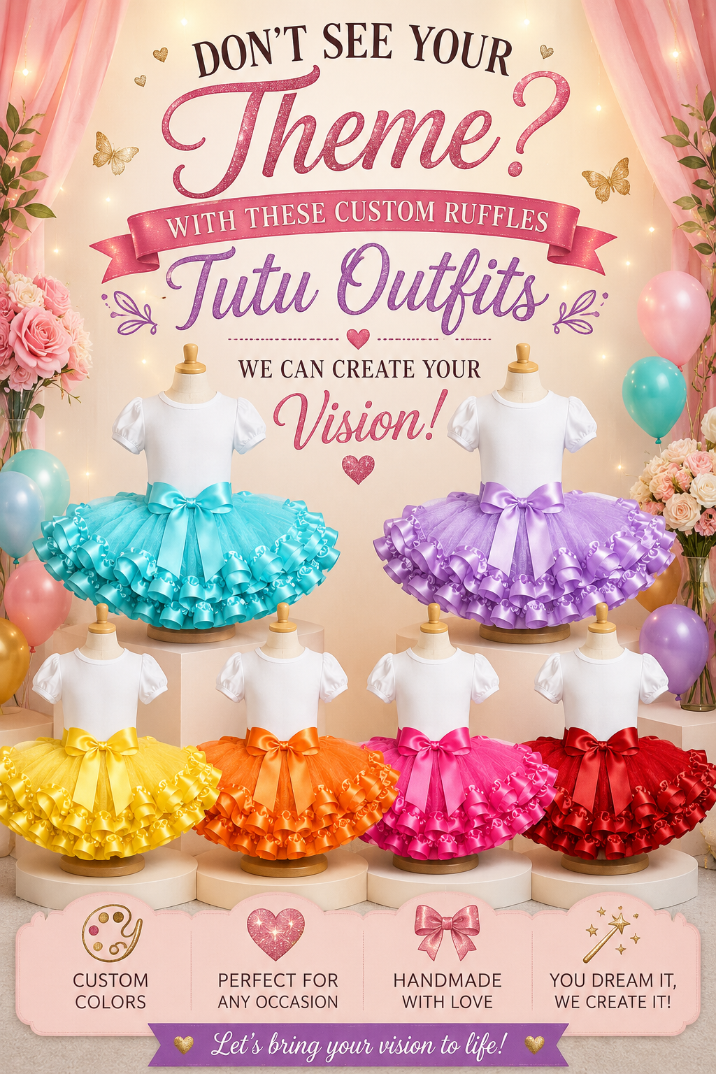 Custom Ruffle Tutu Outfit | Personalized Birthday Tutu Set for Girls | Any Theme & Color