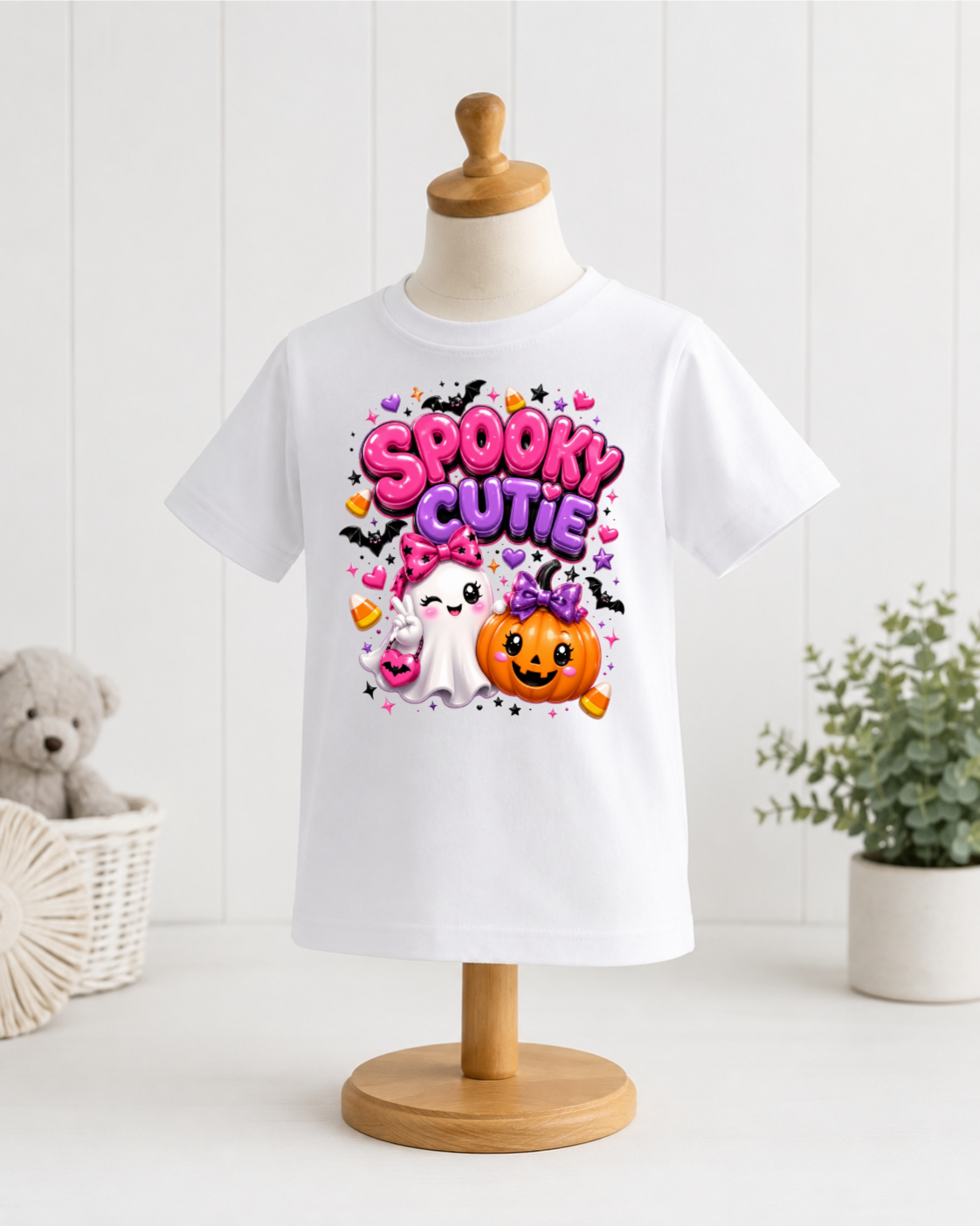 Spooky Cutie Girls Halloween Shirt – Cute Ghost & Pumpkin Kids T-Shirt