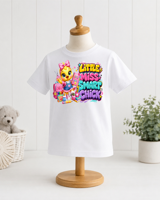 Little Miss Smart Chick Girls Back to School Shirt – Cute Kids School Chick Graphic Tee