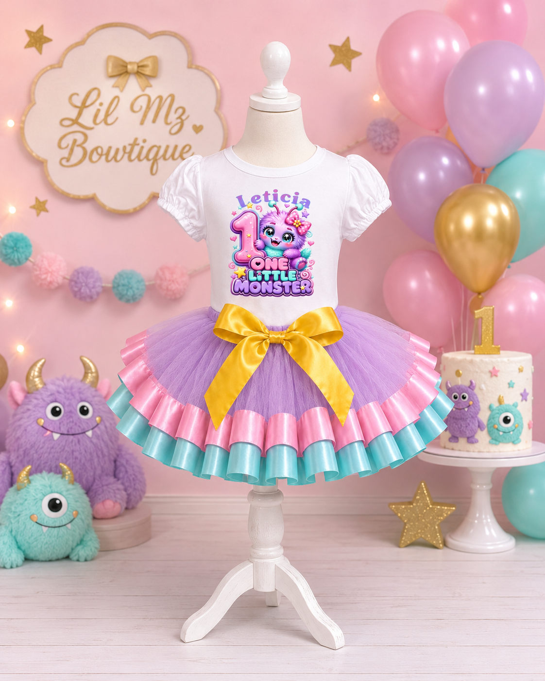 Personalized One Little Monster 1st Birthday Tutu Outfit for Girls – Custom Name Shirt & Purple Tutu Set