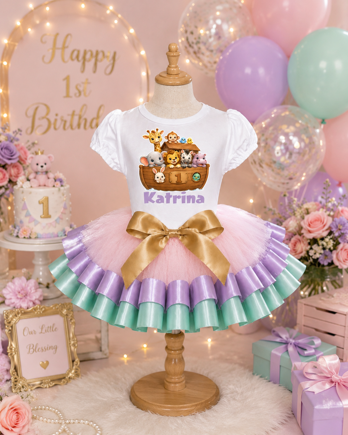 Personalized Noah’s Ark 1st Birthday Tutu Outfit
