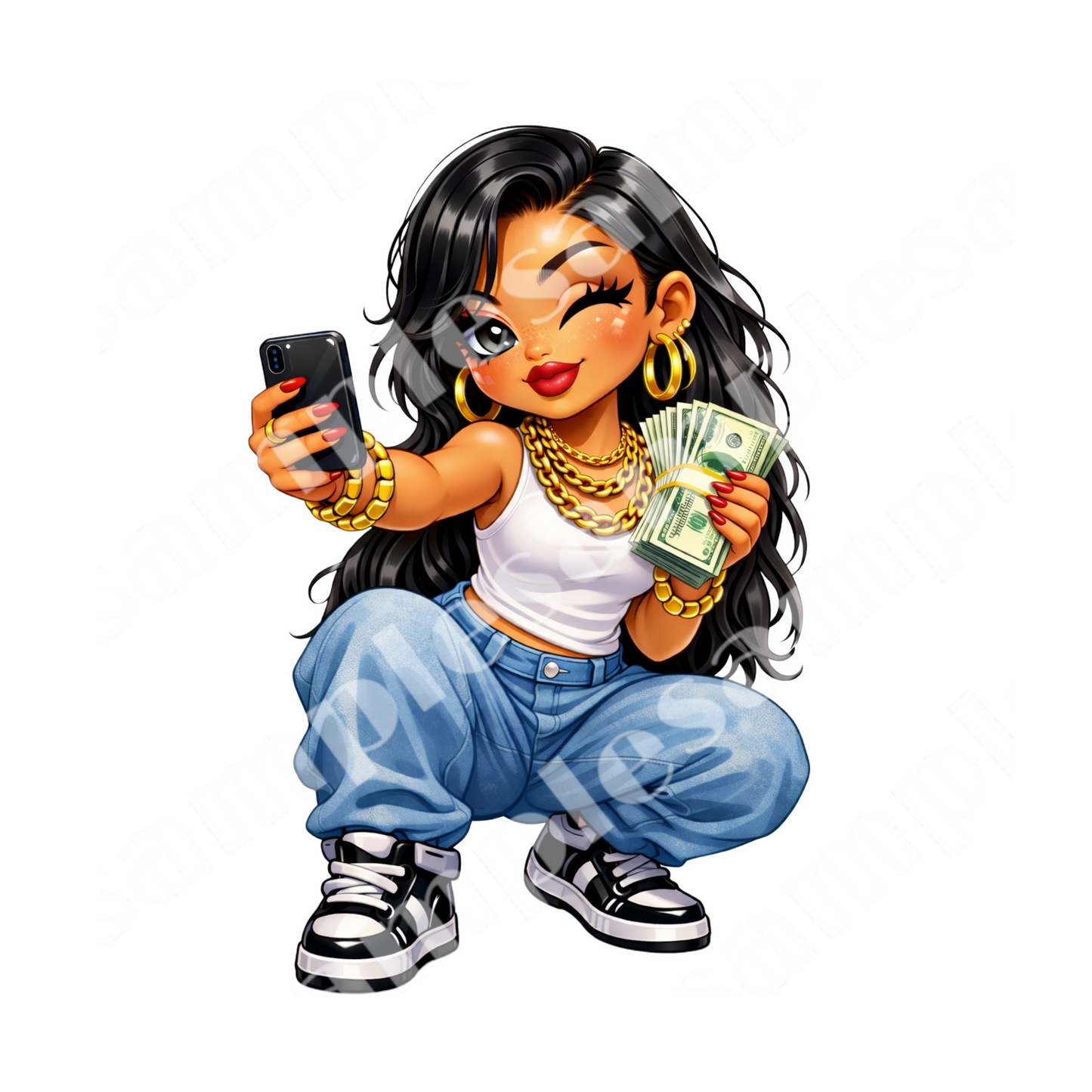Money Moves 5 Chibi Girl Sticker Bundle Cliparts ( Digital Product)