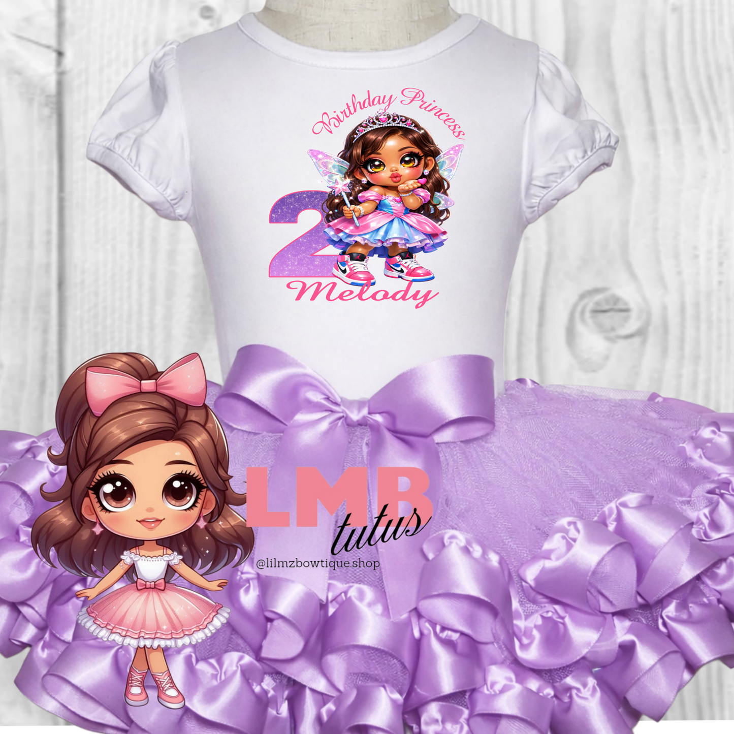 Fairy 2nd Birthday Princess Tutu Outfit | Lavender Birthday White Shirt Set